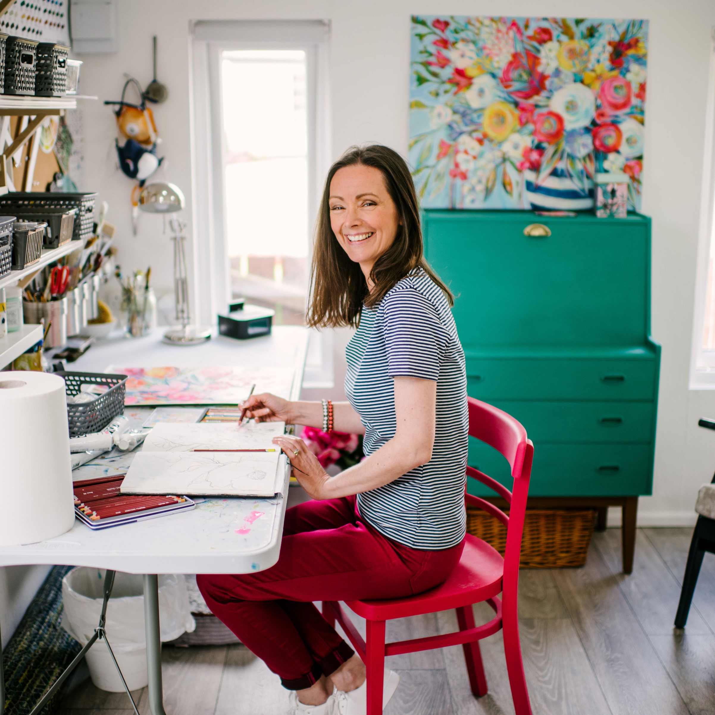 lynsay Green painting in her garden studio